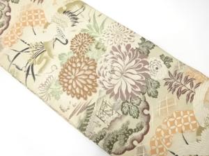 アンティーク　鶴に雪輪・菊模様織り出し丸帯（材料）